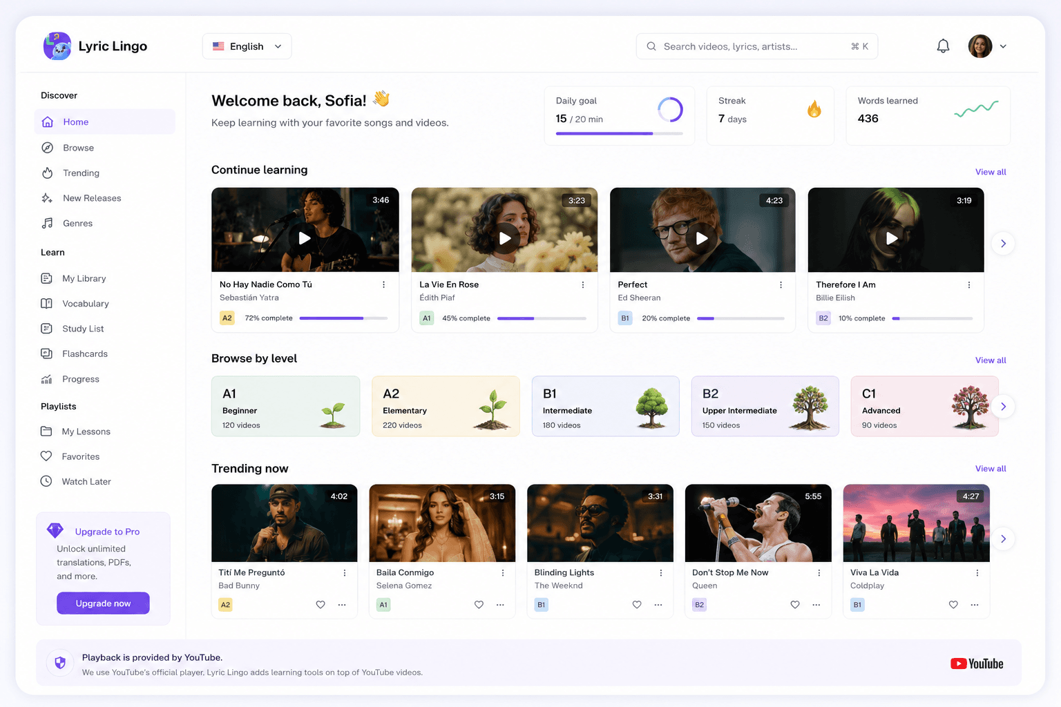 Lyric Lingo: learning from video content your audience already watches